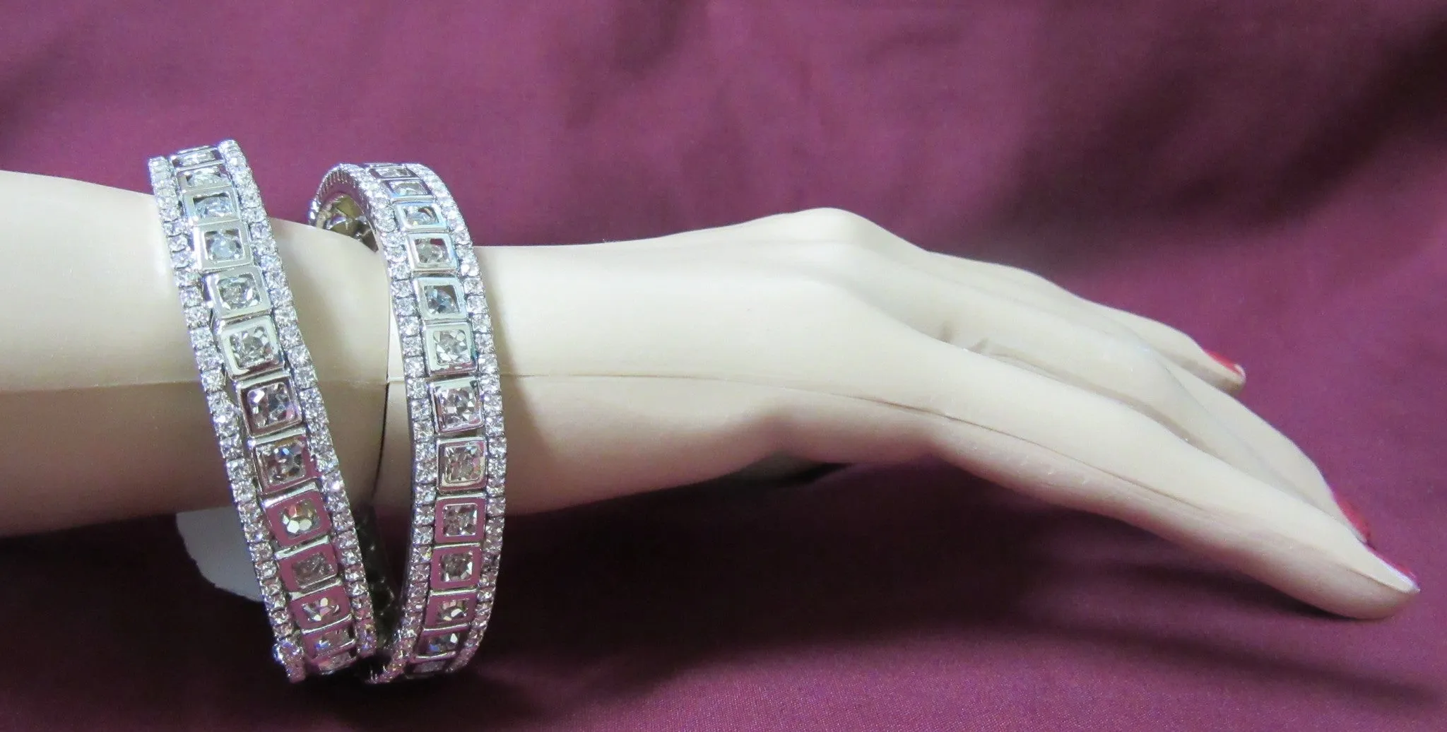 Bangles 7292 Silver Bangles Lustrous CZ Crystal Zircon Stones