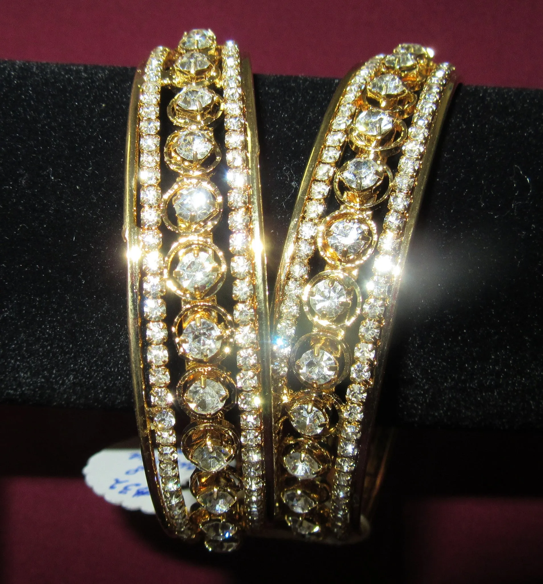 Bangles 7299 Golden Bangles Lustrous CZ Crystal Zircon Stones