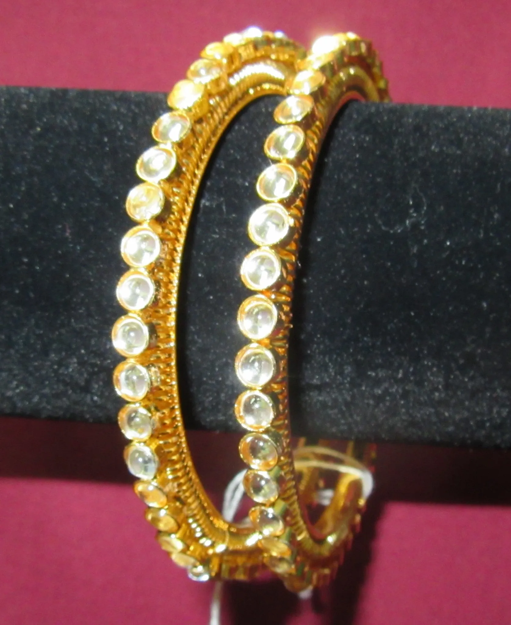 Bangles 7305 Golden Bangles Lustrous CZ Crystal Zircon Stones