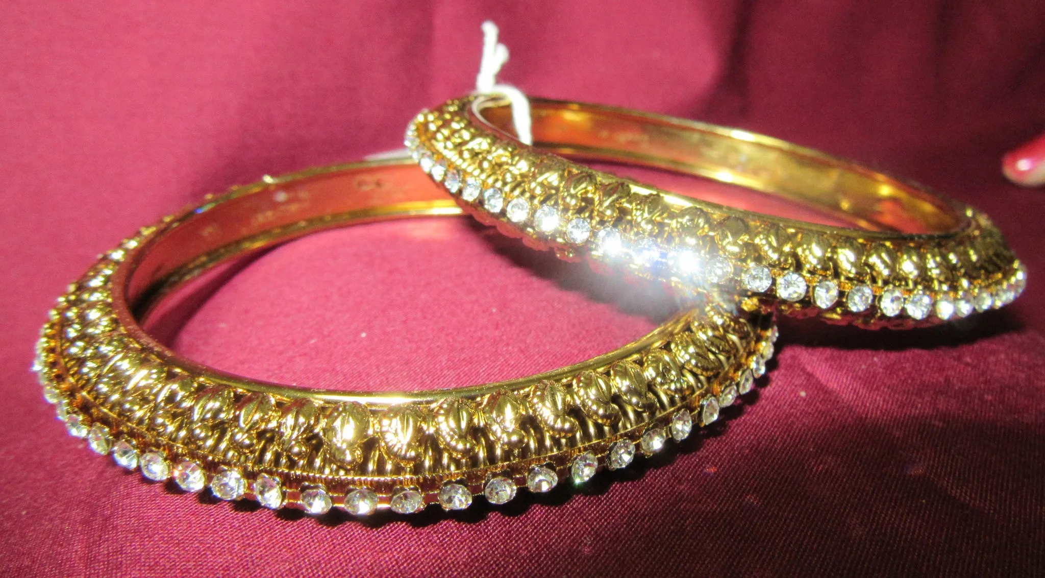 Bangles 7309 Golden Bangles Lustrous CZ Crystal Zircon Stones