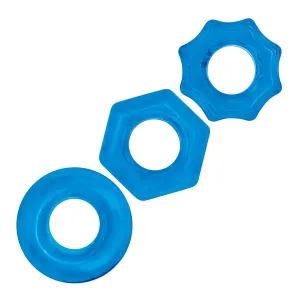 Blue Line Nuts & Bolts Stretch Cock Ring Set 3 Pack Blue