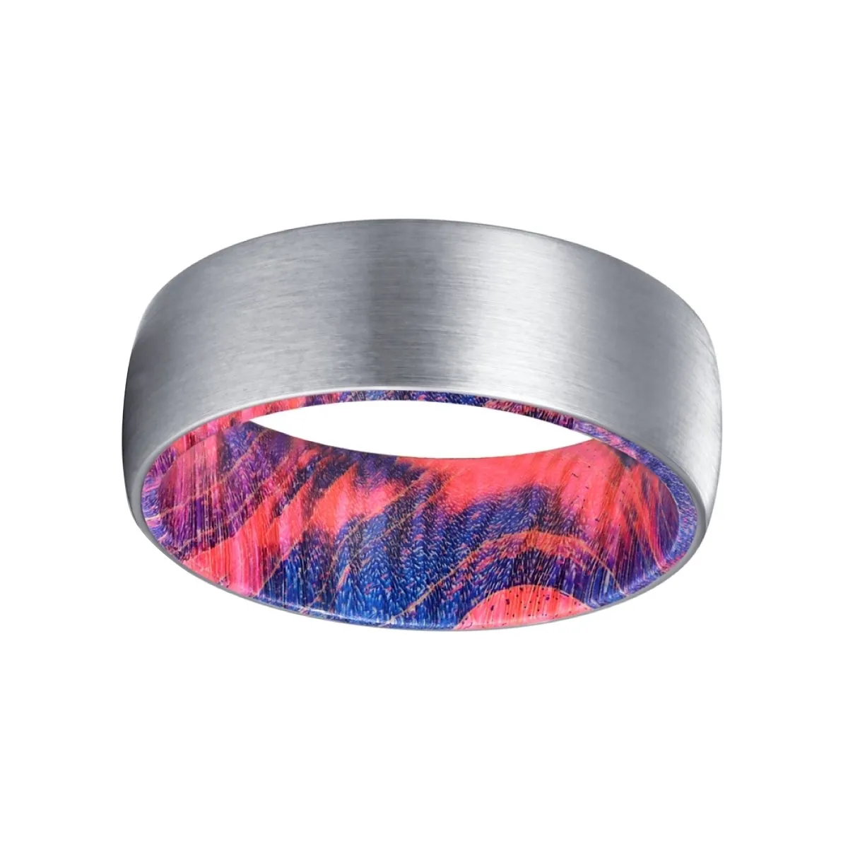 BLUESOX  | Blue and Red Wood, Silver Tungsten Ring, Brushed, Domed