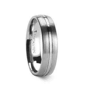 BOSS | Silver Tungsten Ring, Center Groove, Domed