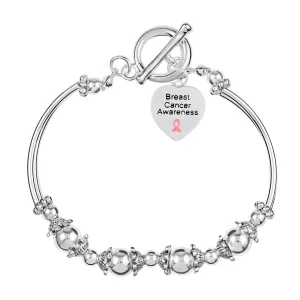 Breast Cancer Silver Beaded Bracelets