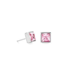 Brilliant Square big earrings silver light pink