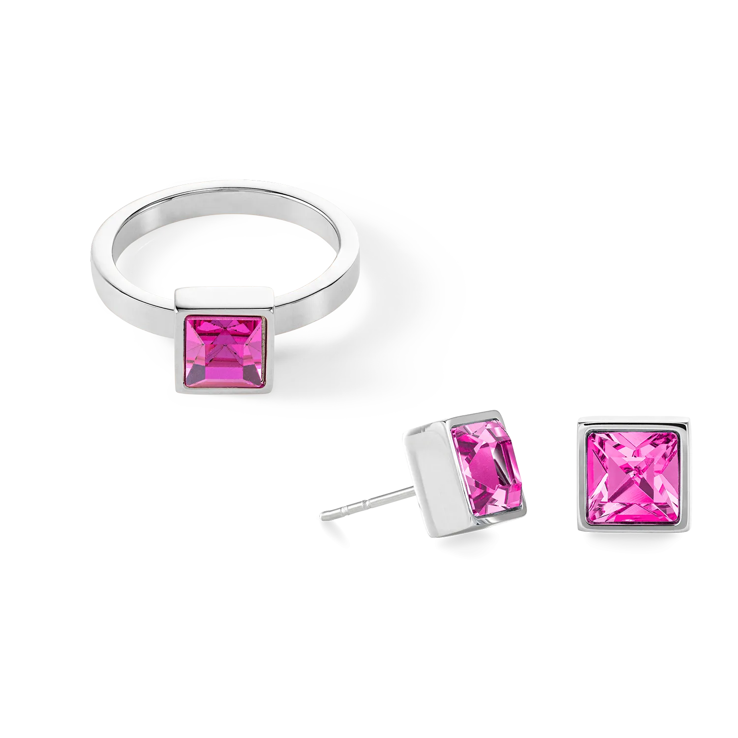 Brilliant Square big earrings silver light pink