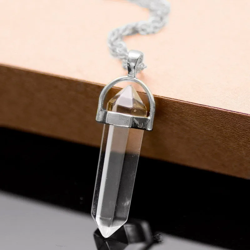 Bullet Shape Natural Stone Amethyst Necklaces Turquoise Crystal Gem Stone Quartz Pendant Women Necklace Summer Jewelry