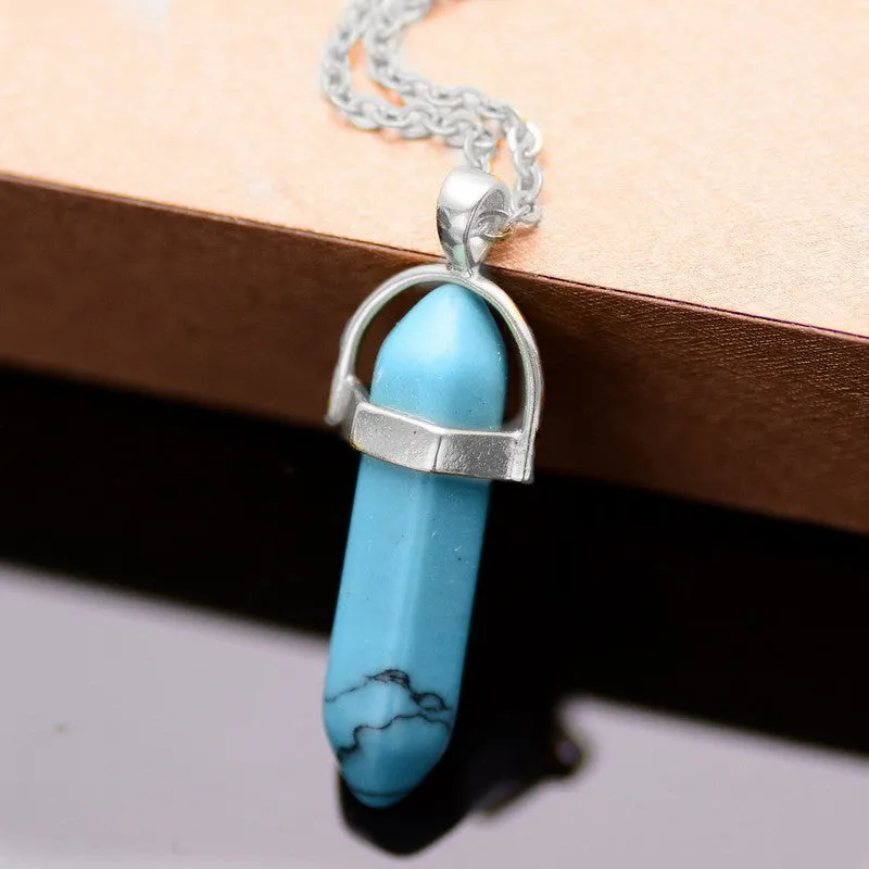 Bullet Shape Natural Stone Amethyst Necklaces Turquoise Crystal Gem Stone Quartz Pendant Women Necklace Summer Jewelry