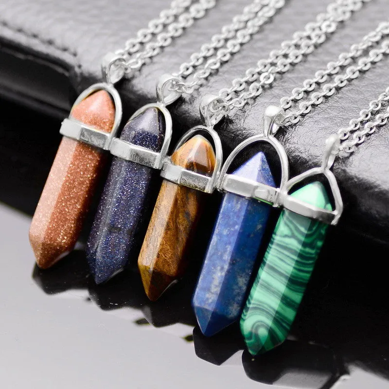 Bullet Shape Natural Stone Amethyst Necklaces Turquoise Crystal Gem Stone Quartz Pendant Women Necklace Summer Jewelry