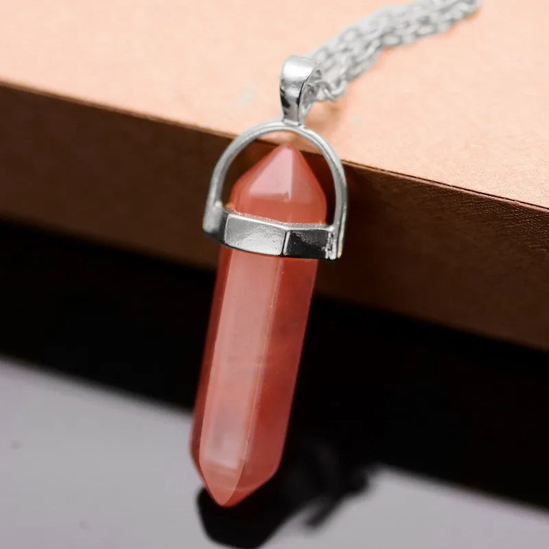 Bullet Shape Natural Stone Amethyst Necklaces Turquoise Crystal Gem Stone Quartz Pendant Women Necklace Summer Jewelry