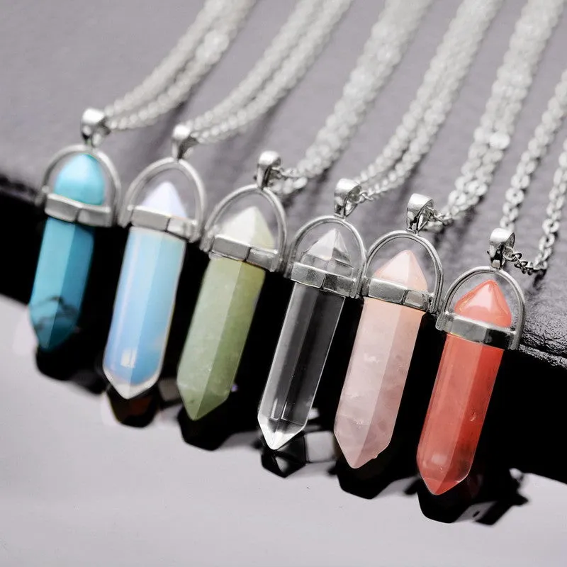 Bullet Shape Natural Stone Amethyst Necklaces Turquoise Crystal Gem Stone Quartz Pendant Women Necklace Summer Jewelry