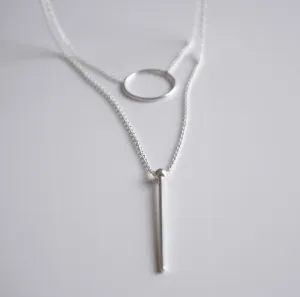 Circle Bar Layered Necklace, .925 Sterling Silver Waterproof Nickel Free Hypoallergenic Dainty Double Necklace