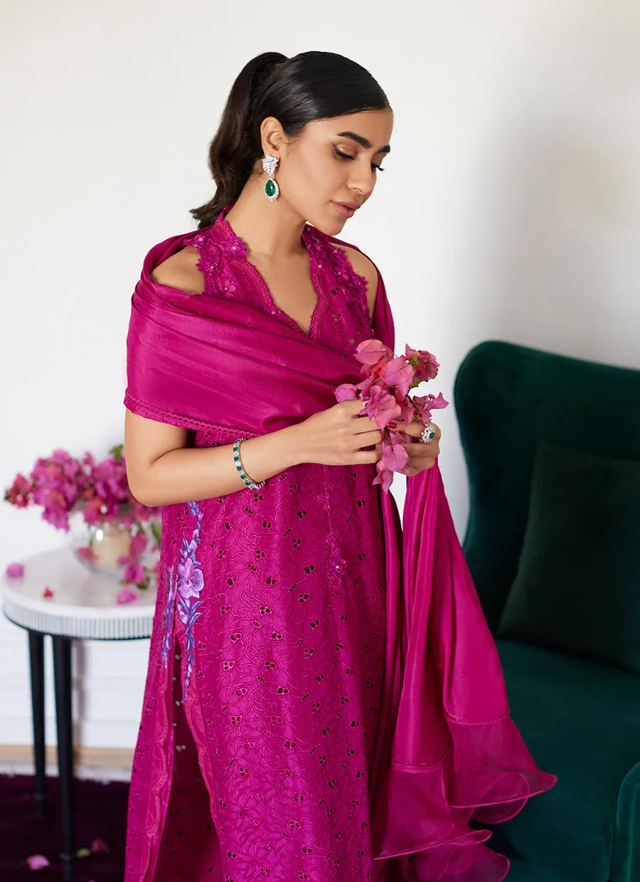 Clariene Hot Pink Schiffli Shirt With Dupatta