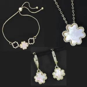 Clover Mother Of Pearl Gold Plated - Bracelet / Necklace / Earrings