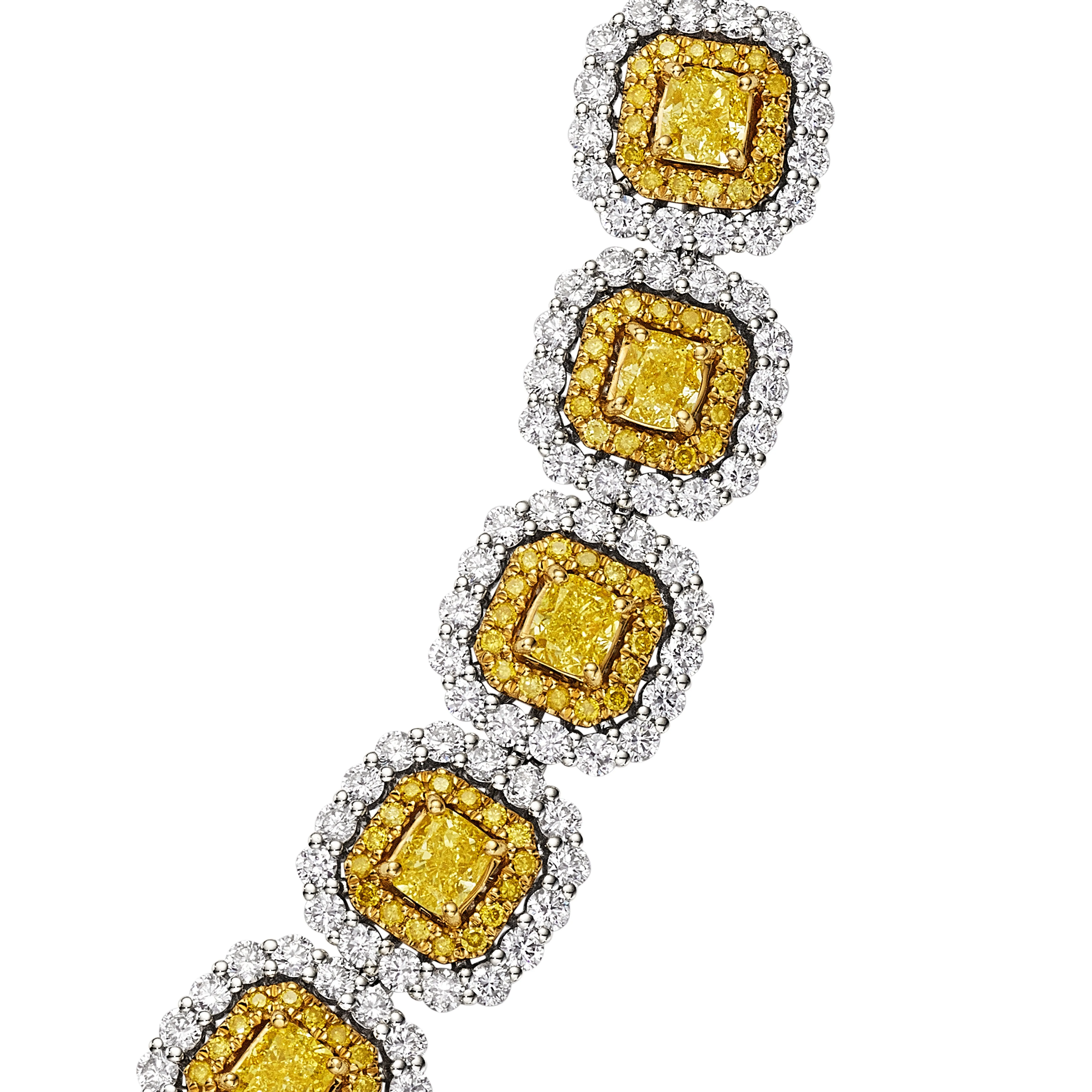 Cushion Cut Vivid Yellow Diamond Bracelet with Halo, 5 CT