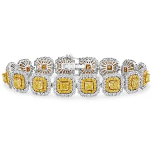 Cushion Cut Vivid Yellow Diamond Bracelet with Halo, 5 CT