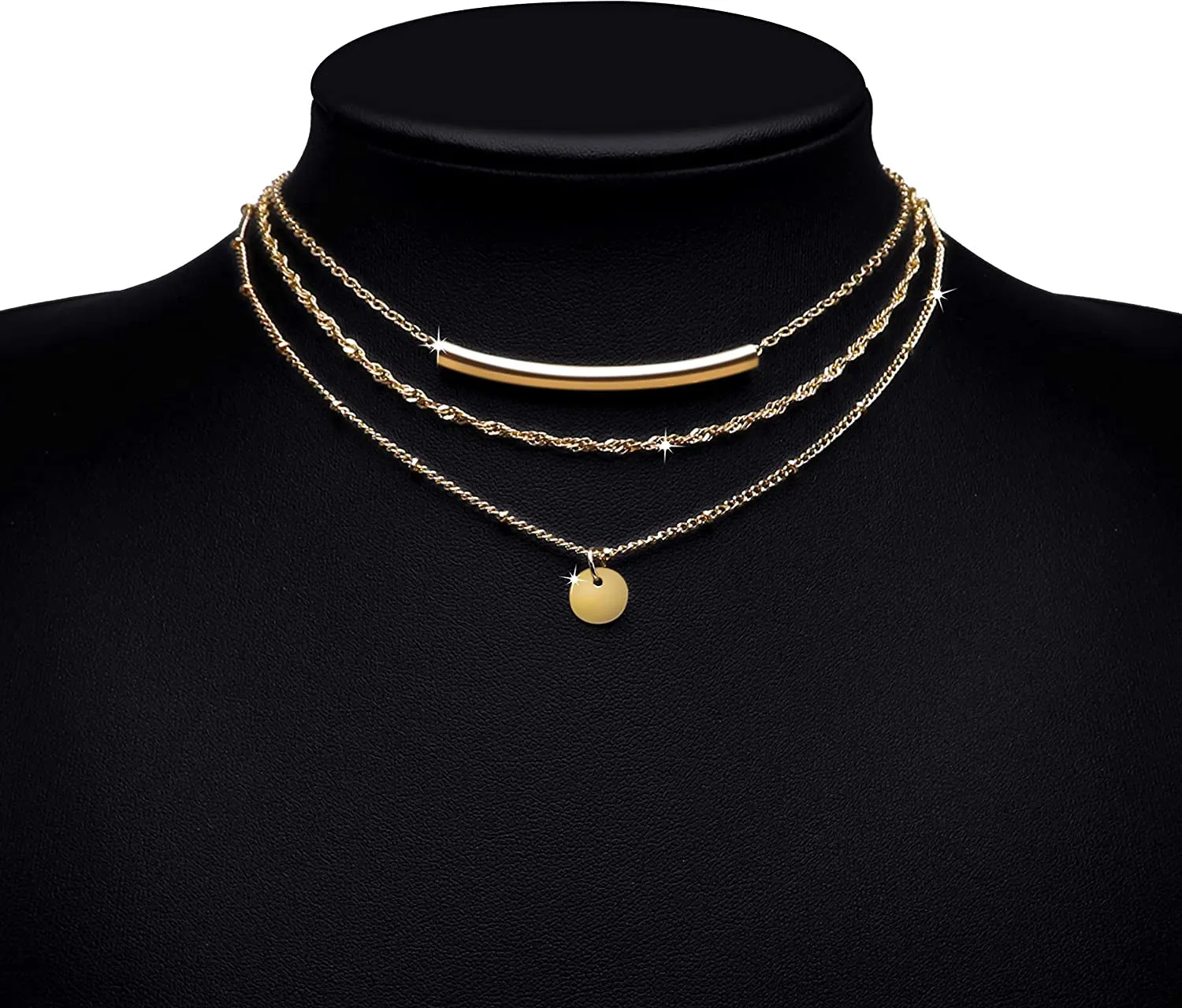 Dainty Layered Choker Necklaces Handmade Coin Tube Star Pearl Pendant Multilayer Adjustable Layering Chain Gold Plated Necklaces Set for Women Girls