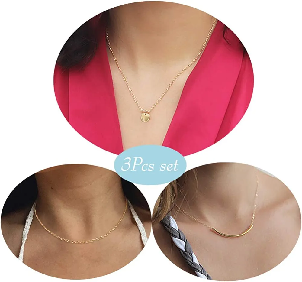 Dainty Layered Choker Necklaces Handmade Coin Tube Star Pearl Pendant Multilayer Adjustable Layering Chain Gold Plated Necklaces Set for Women Girls