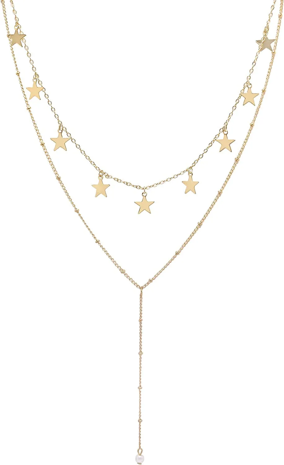 Dainty Layered Choker Necklaces Handmade Coin Tube Star Pearl Pendant Multilayer Adjustable Layering Chain Gold Plated Necklaces Set for Women Girls