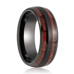 DAPPER | Black Tungsten Ring, Double Koa Wood Inlay, Domed