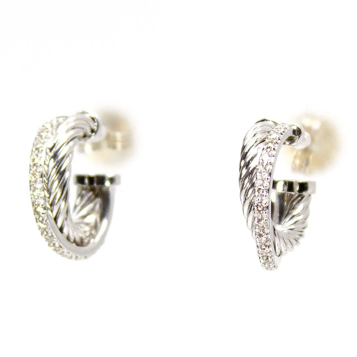 David Yurman Crossover Cable Diamond Hoop Earrings