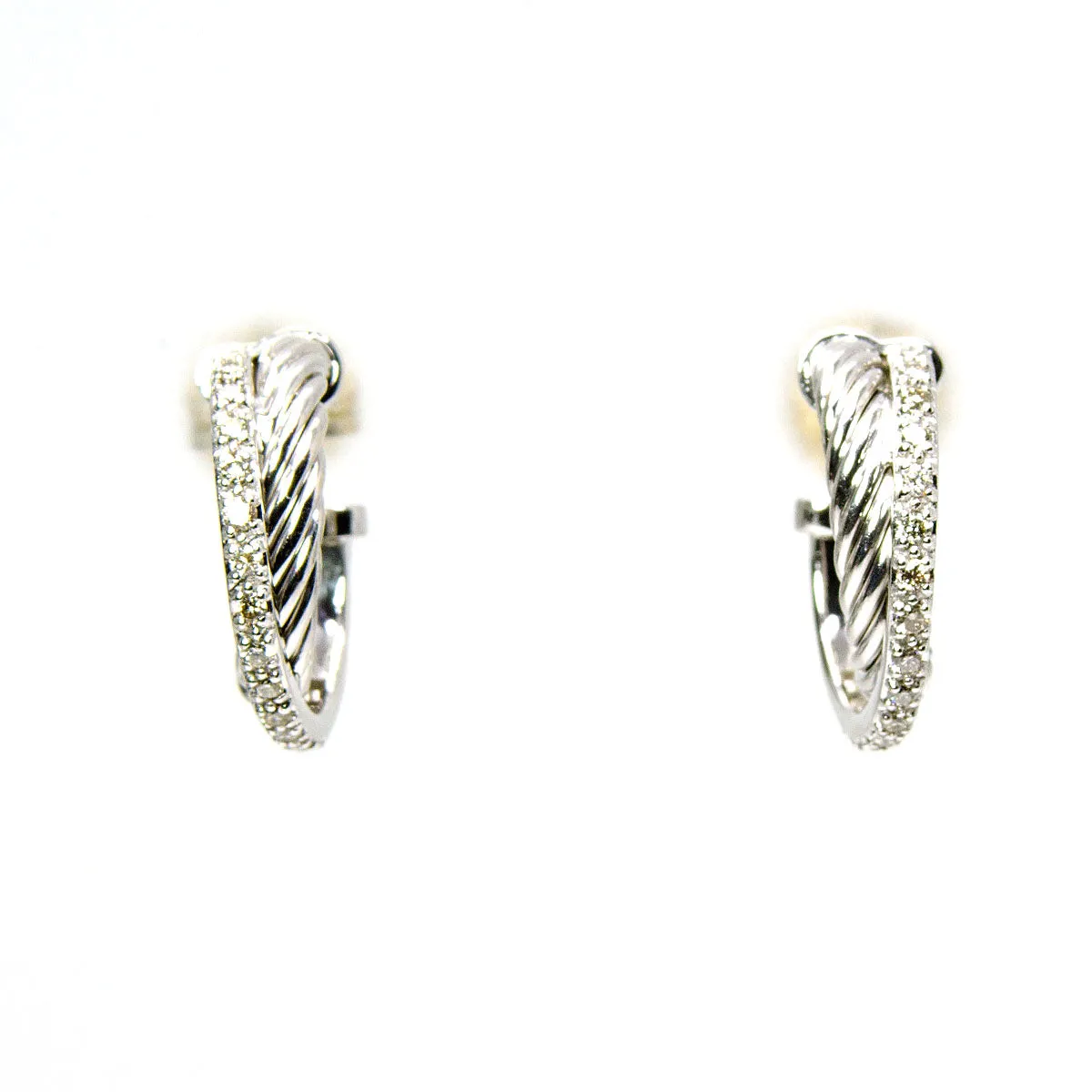 David Yurman Crossover Cable Diamond Hoop Earrings