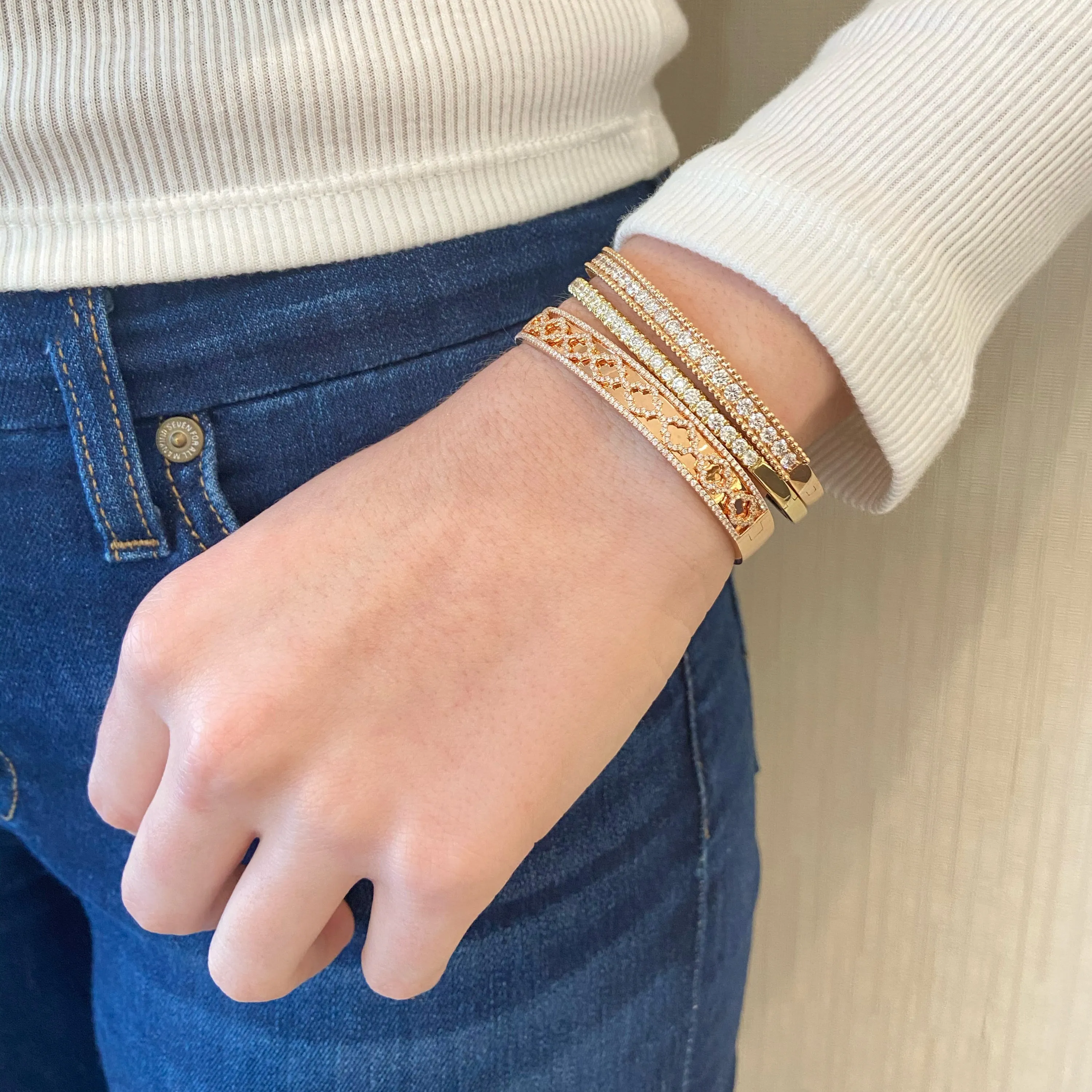 Diamond Beaded Gold Bangle