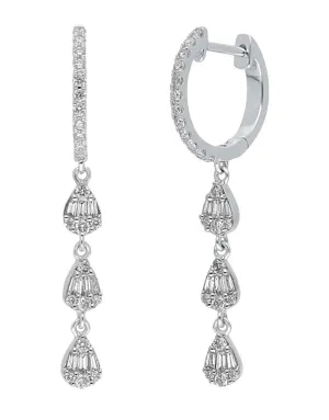 Diamond Earrings - 10ct White Gold Diamond Set Drop Earrings - 784267