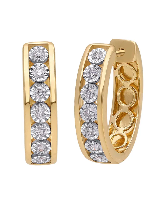 Diamond Earrings - 10ct Yellow Gold Diamond Set Hoop Earrings - 784282