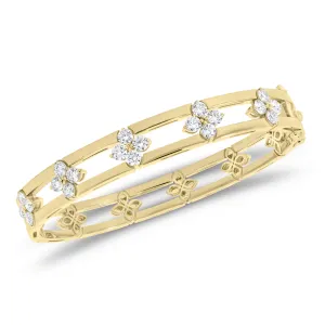 Diamond Flower & Banded Gold Bangle Bracelet