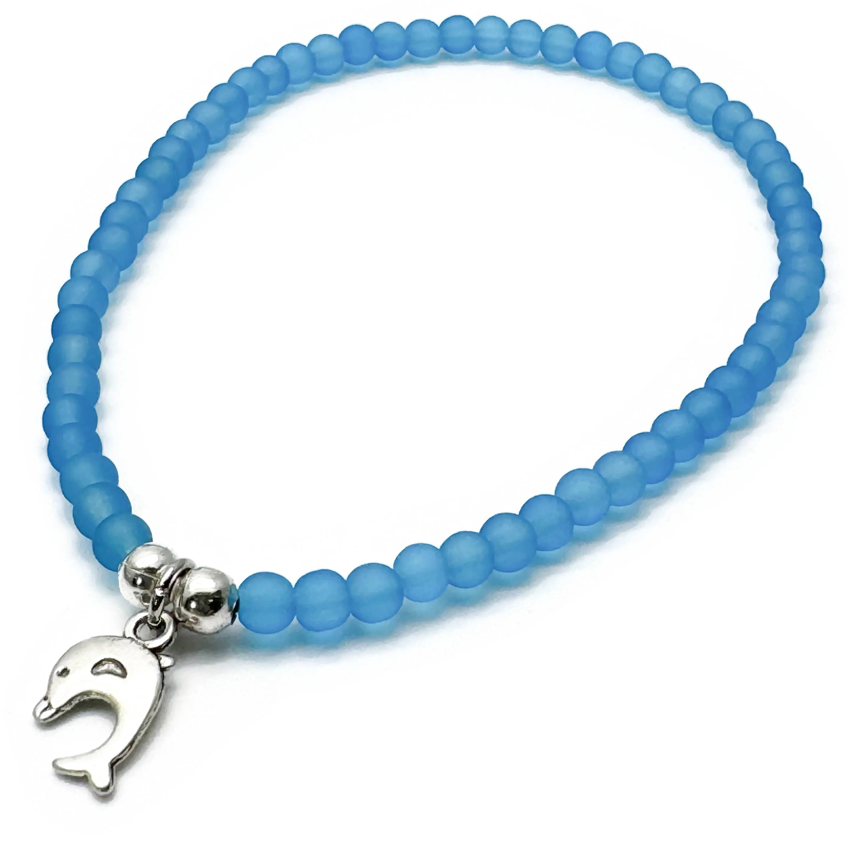 Dolphin Charm Frosted Bead Anklet - Colour Choice