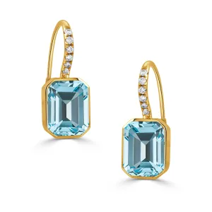 Doves 18K Yellow Gold Diamond Earring with Sky Blue Topaz