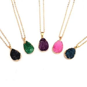 Druzy Quartz Natural Stone Irregular Geode Amethyst 18K Gold Plated Raw Stone Pendant Necklace For Women Quartz Necklace