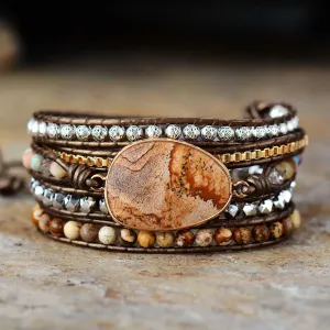 Earthy Jasper Charm & Beads Wrap Bracelet