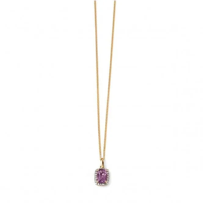 Elements 9ct Yellow Gold And Amethyst Cushion Pendant GP634M