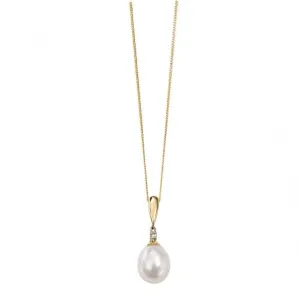 Elements Yellow Gold Drop Pearl Diamond Pendant GP758WZ475GN004