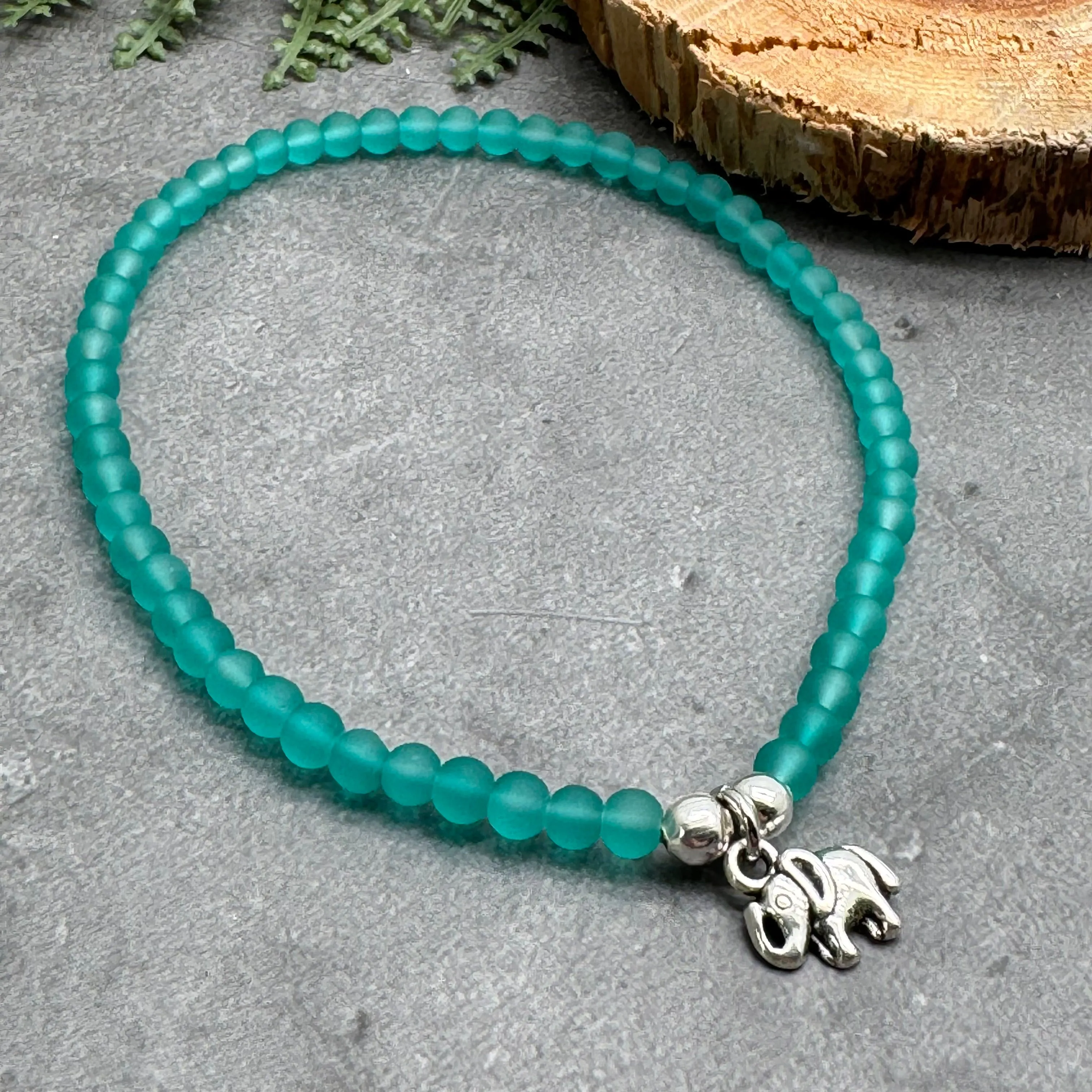 Elephant Charm Frosted Bead Anklet - Colour Choice