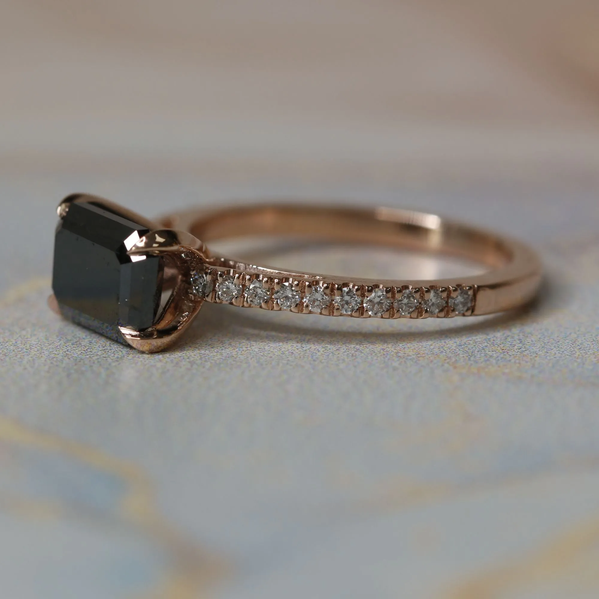 Eridanus  Unique  Natural Black Diamond Emerald Engagement Ring