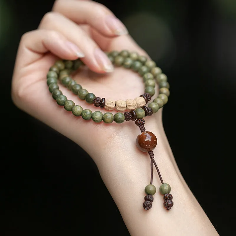 Ethnic Style Sandalwood Bracelet with Sterling Silver Needle