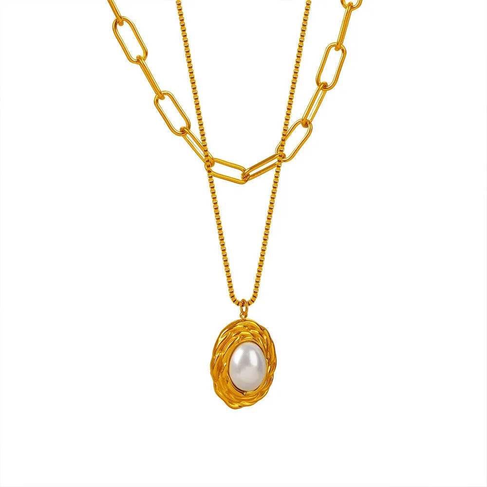 Fashion Stacked Necklaces With Mabe Pearl Pendant