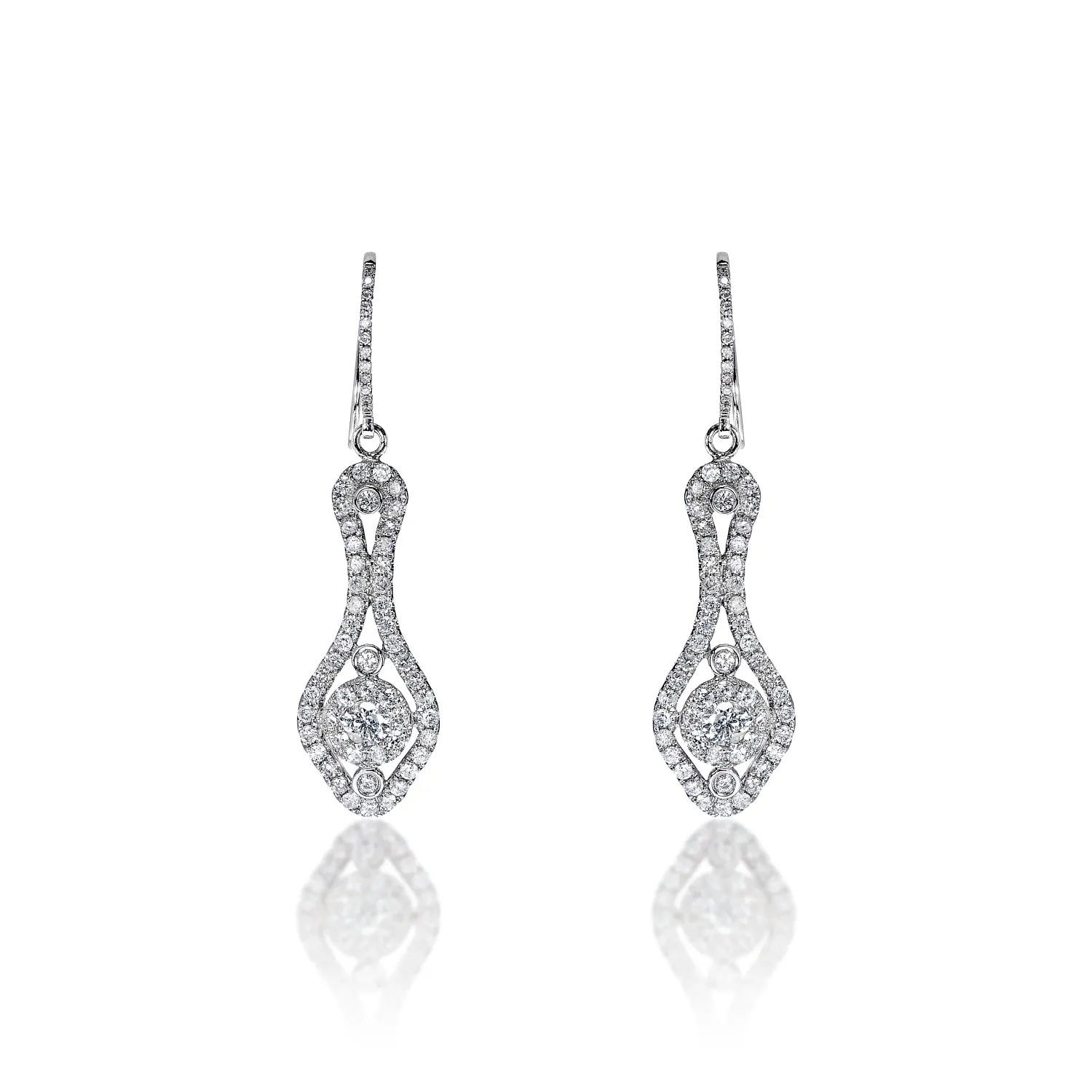 Fernanda 2 Carat Round Brilliant Diamond Shoulder Duster Earrings in 18k White Gold by Mike Nekta