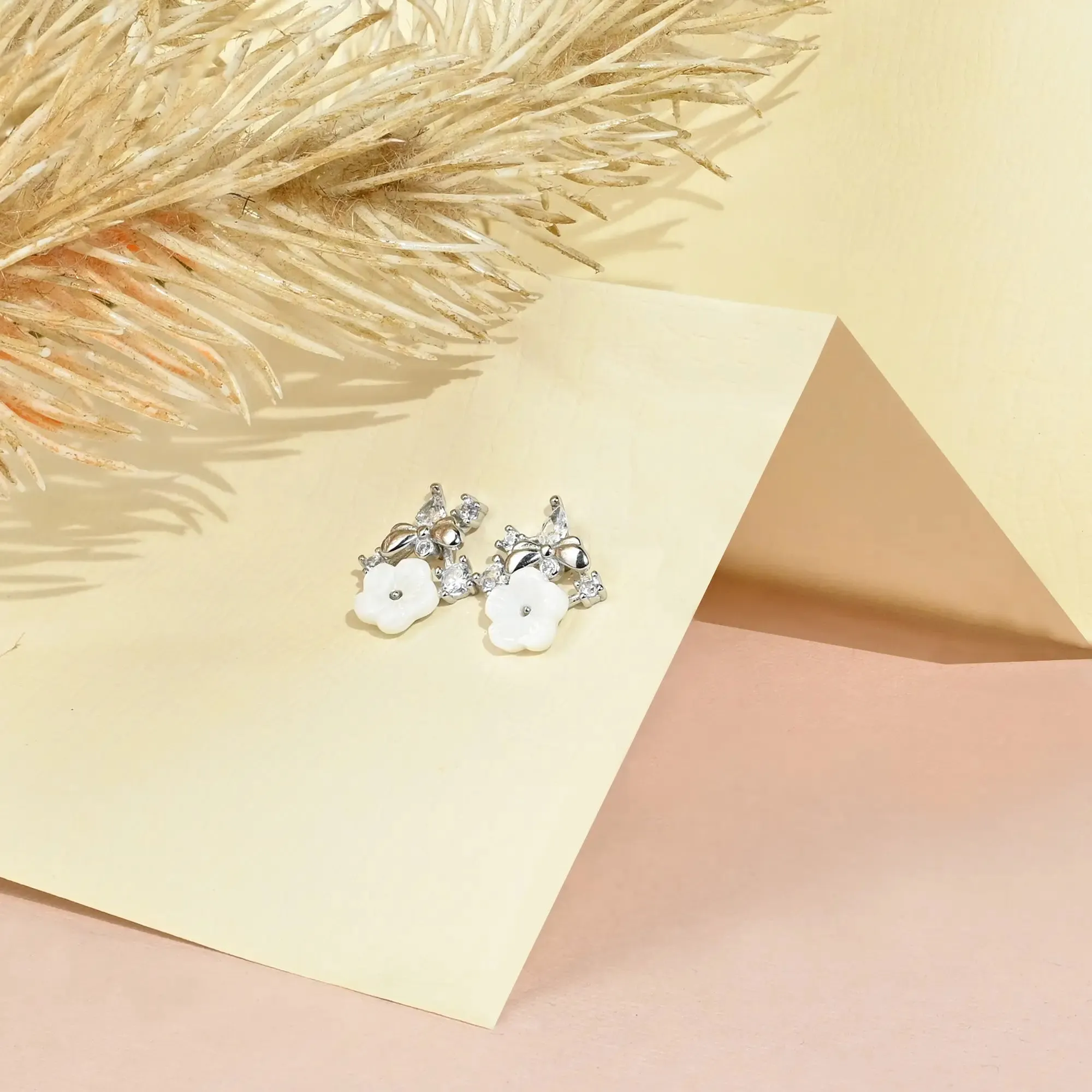 Floral Grace CZ-Studded Stud Earrings