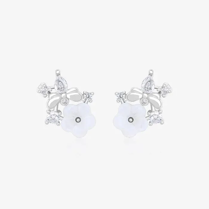 Floral Grace CZ-Studded Stud Earrings