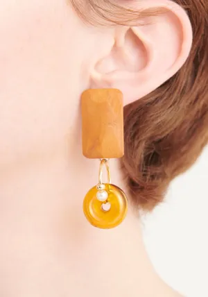 Geometric Pine Wood Earrings