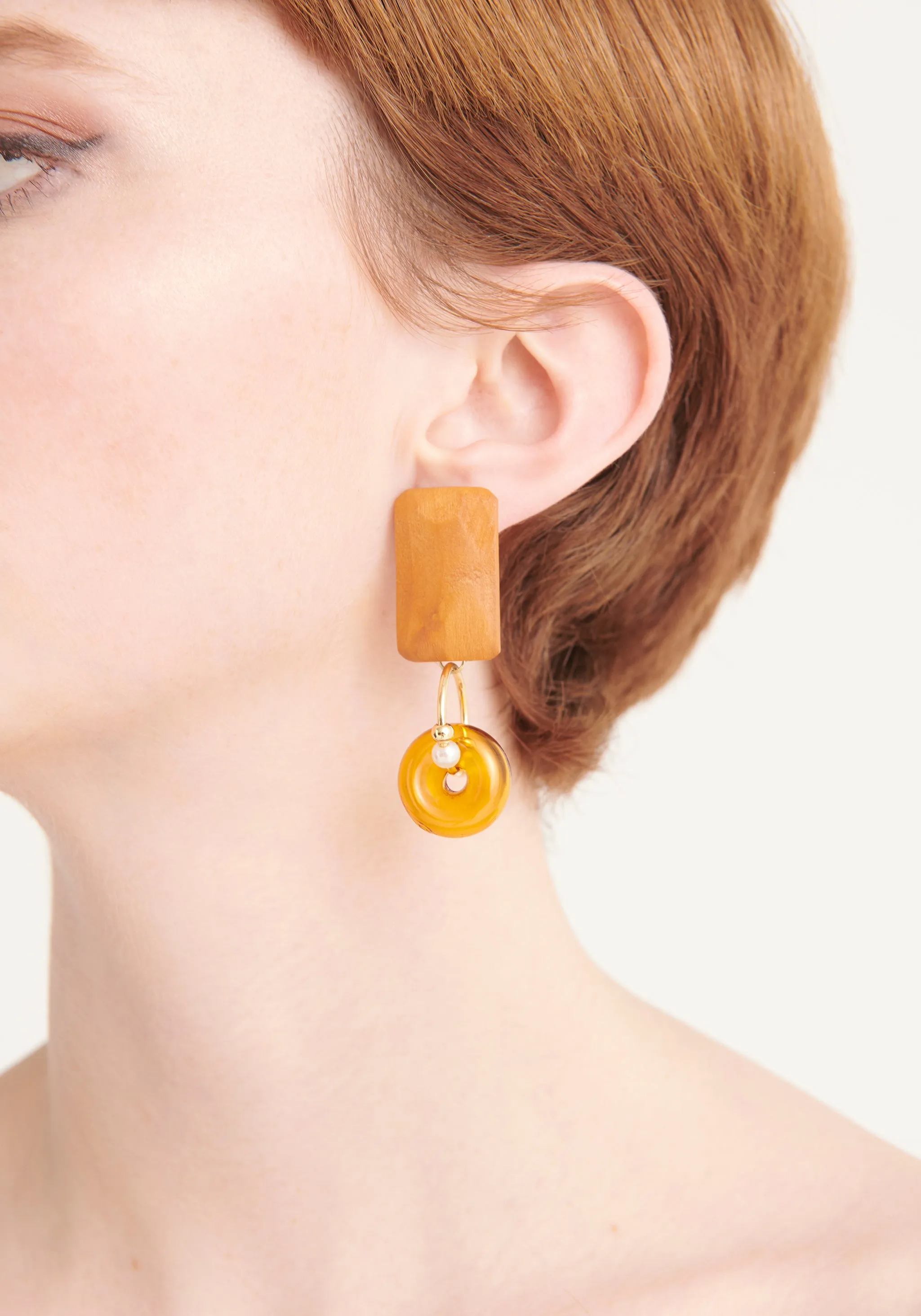 Geometric Pine Wood Earrings