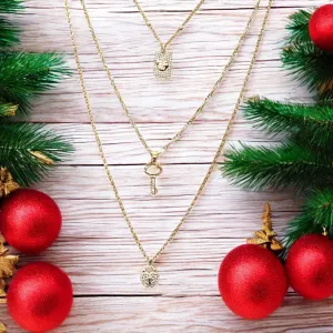 Gold CZ Key to my Heart Layered Necklace Set