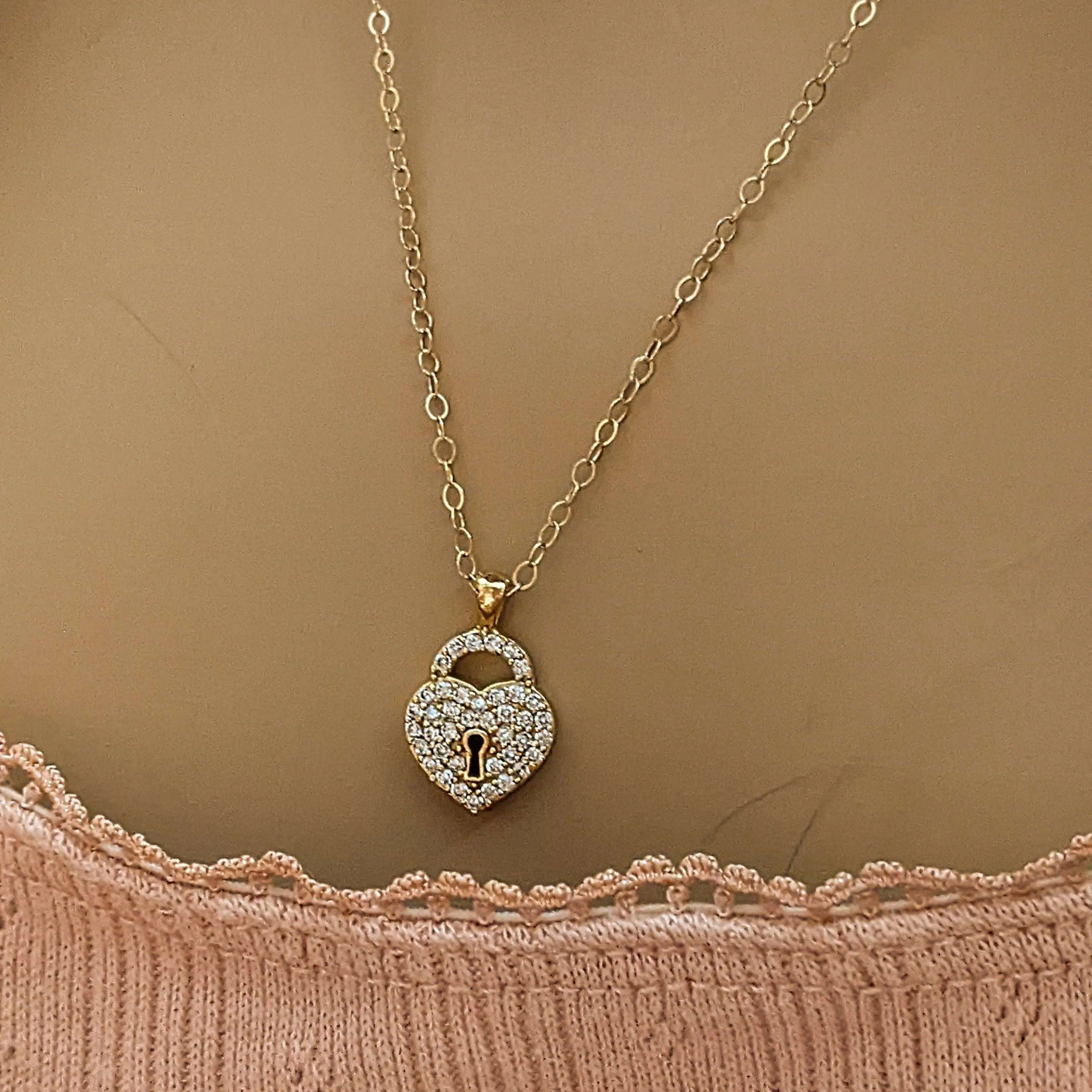 Gold CZ Key to my Heart Layered Necklace Set