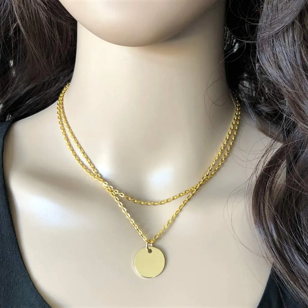 Gold Disc Layered Chain Necklace