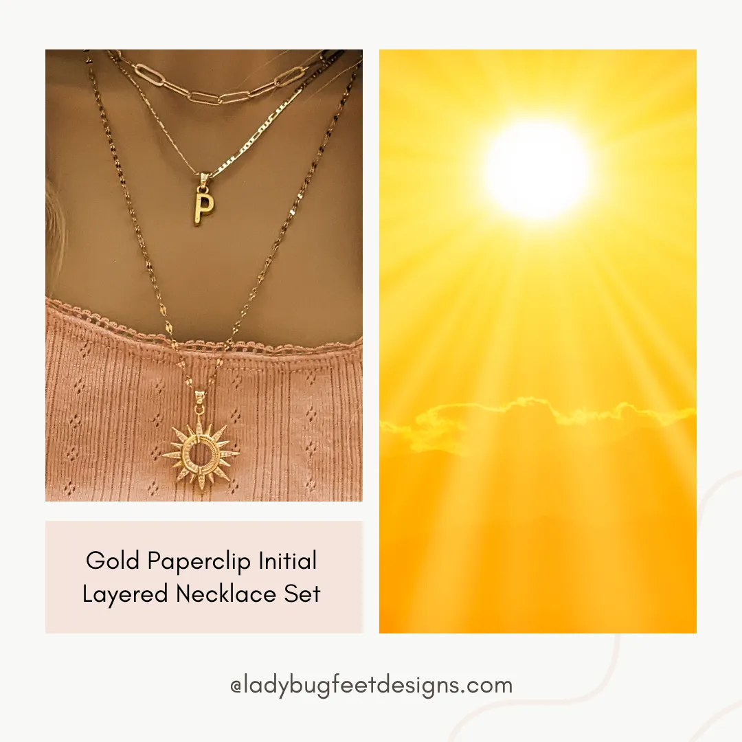 Gold Paperclip Initial Layered Necklace Set