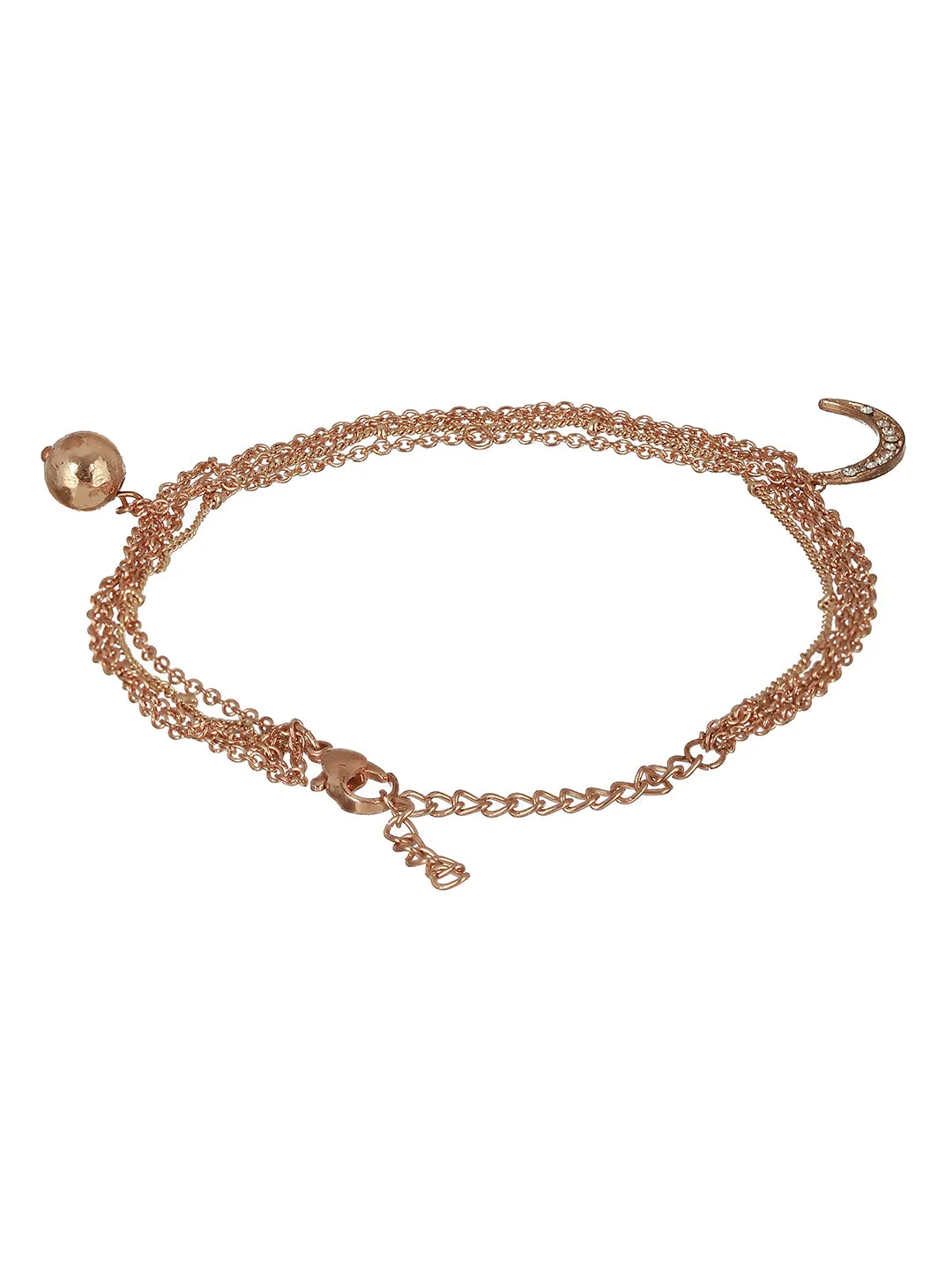 Gold-Plated Cz Studded Layered Cresent Shape Charm Anklet